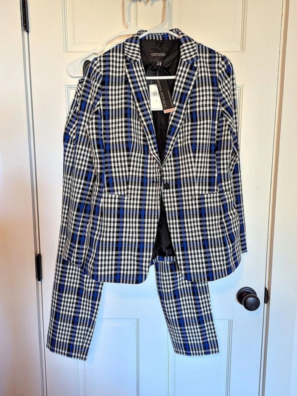 Banana Republic Washable Suiting Plaid Pantsuit Blue Size 6